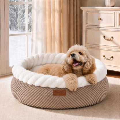 FUKUMARU Cute Cat Bed, 25in Large Round Cat Beds for Indoor Cats, Washable