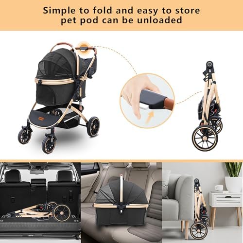 Pettingzoo Dog Stroller with Removable Carrier Foldable Pet Stroller,60 lbs