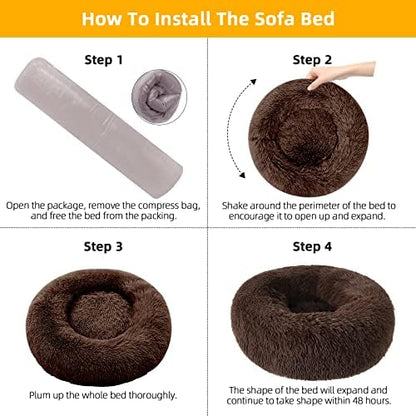 Dog Bed for Small Medium Large Dogs, 20 inch Calming Dogs Bed, Washable-Round Cozy Soft Pet Bed for Puppy and Kitten with Slip-Resistant Bottom