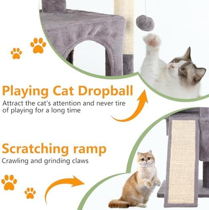 FDW | 36" Cat Tree Tower | Ashy | Sturdy Multi-Level Cat Tree