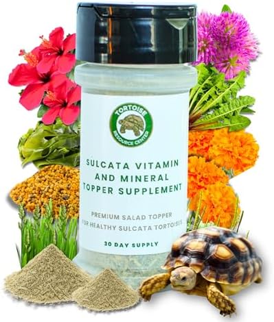 Sulcata Tortoise Calcium & Multivitamin Powder - Herpetologist Formulated Vitamin and Mineral Powder for Reptiles with High Fiber - 30 Day Supply in Shaker Bottle - Daily Nutrition for Strong Shell!
