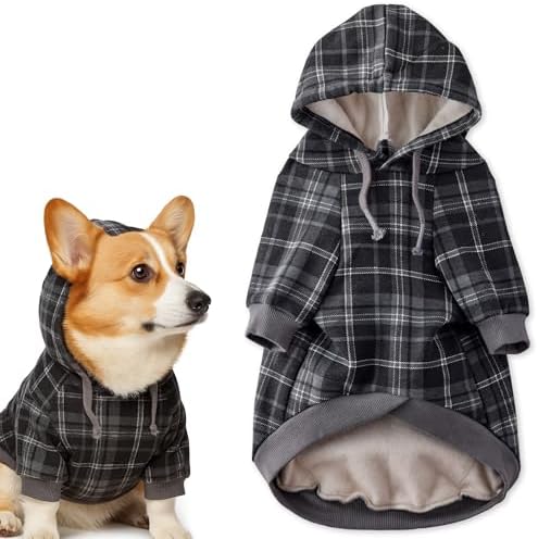 Pet Passion Rocky II Dog Hoodie, Black Sand Plaid, XXX-Small