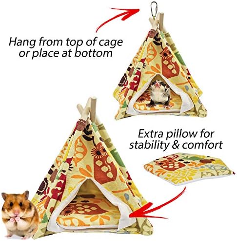 Teepee Tent (Medium) - Small Animal Bed - for Hamster, Sugar Gliders, Hedgehogs, Guinea Pigs, Gerbils, Rats, Degus and Other Small Pets - Hut/Den/Hideout/Igloo/Hideaway/House/Home