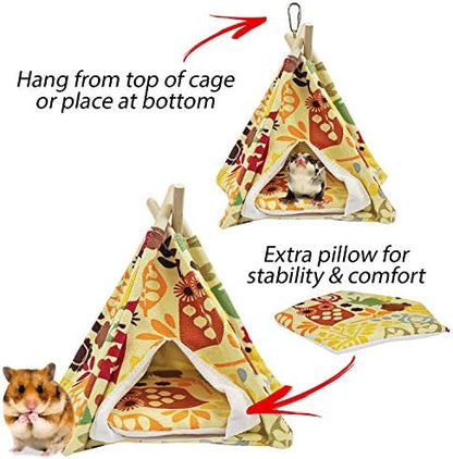 Teepee Tent (Medium) - Small Animal Bed - for Hamster, Sugar Gliders, Hedgehogs, Guinea Pigs, Gerbils, Rats, Degus and Other Small Pets - Hut/Den/Hideout/Igloo/Hideaway/House/Home
