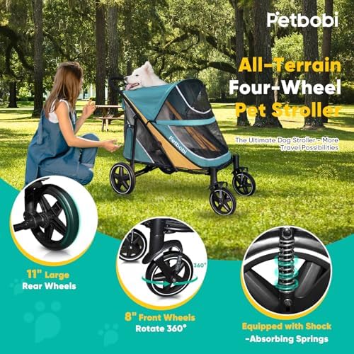 Petbobi Dog Stroller for Large Medium Dogs up to 80 lbs, Dual Entry