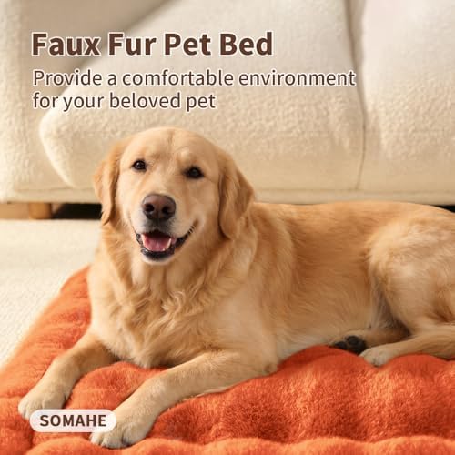SOMAHE Plush Dog Bed Mat, Machine Washable, Large 35x27 Vibrant Orange