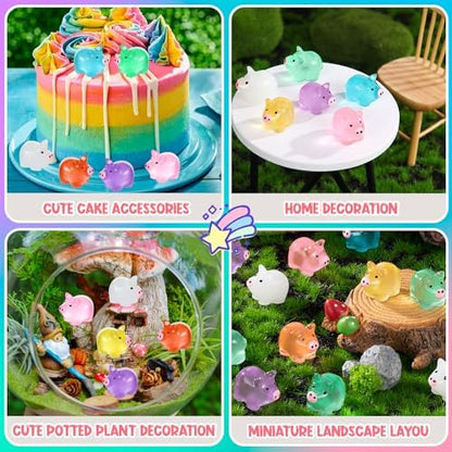 76PCS Luminous Mini Resin Pigs Miniature Pigs Figurines Cute Tiny Pig