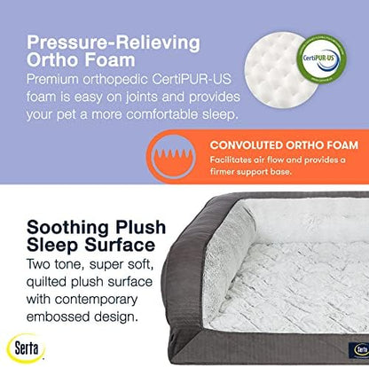 Serta Orthopedic Supportive Foam Quilted Couch Dog Bed with Soft Bolsters (Slate Gray) X-Large