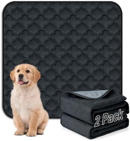FunFurry Washable Puppy Pads - 2 Pack Reusable, Waterproof Training Pads, Guinea Pig Cage Liner with Non-Slip Backing (Dark Grey, 31" X 36")