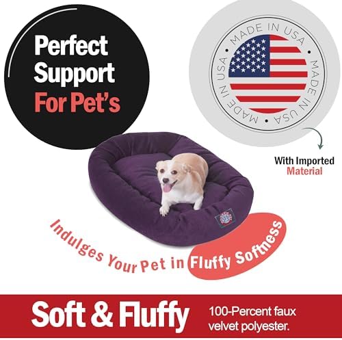 Majestic Pet Micro Velvet Dog Bed 32 Inch Medium Round, Washable, Aubergine
