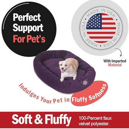 Majestic Pet Micro Velvet Dog Bed 32 Inch Medium Round, Washable, Aubergine