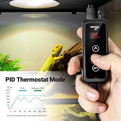 WACOOL TERRA Reptile Light Fixture with Dimming Thermostat, 5.5 Inch Deep Dome Reptile Heat Lamp Fixture with Temperature Controller