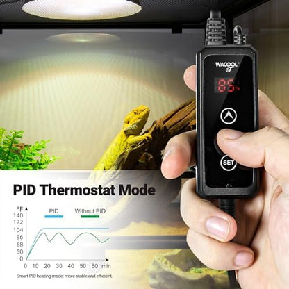 WACOOL TERRA Reptile Light Fixture with Dimming Thermostat, 5.5 Inch Deep Dome Reptile Heat Lamp Fixture with Temperature Controller