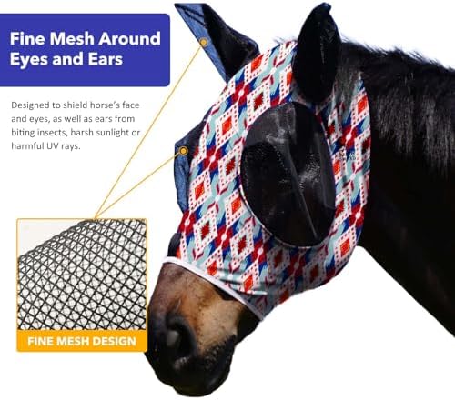 Harrison Howard Super Comfort Stretchy Fitting Horse Fly Mask with UV Protection Soft on Skin with Breathability Tribal Abstract Pony