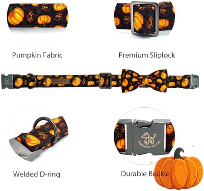 Elegant little tail Fall Dog Collar, Halloween Pet Collars with Bow Cute Pumpkin Print Puppy Collar Female or Male Cotton Adjustable Collars for Small Medium Large Dogs