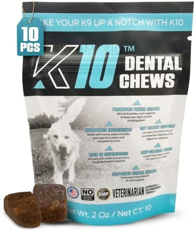 K10 Dental Chews for Dogs, Human-Grade Dog Dental Cleaning Chews, 10 Count