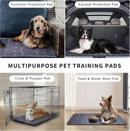 Sunheir Washable Pee Pads for Dogs Large 24" x 72" 2-Pack Reusable Puppy Pads Pet Training Pads, Absorb Dog Mats, Whelping Pad, Non-Slip Protects Against Urine Leakage,Runner Rug (Leaves - Light Grey)