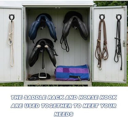 Paterr 12 Pack Saddle Rack Wall Mount with Pad Bar Horse Bridle Rack Metal Bracket Bridle Hooks Detachable Portable Saddle Stand Tack Storage for Western Horse Trailer Stall Supplies Accessories