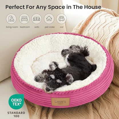 Love's cabin Round Donut Cat and Dog Cushion Bed, 24in Pet Bed for Small or Medium Dogs, Anti-Slip & Water-Resistant Bottom, Soft Durable Fabric Pet Beds, Washable Calming Cat Bed Hot Pink