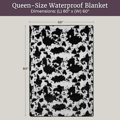 Lavish Home Waterproof Blanket for Bed, Couch, or Car, Cow Print, 60”x80”