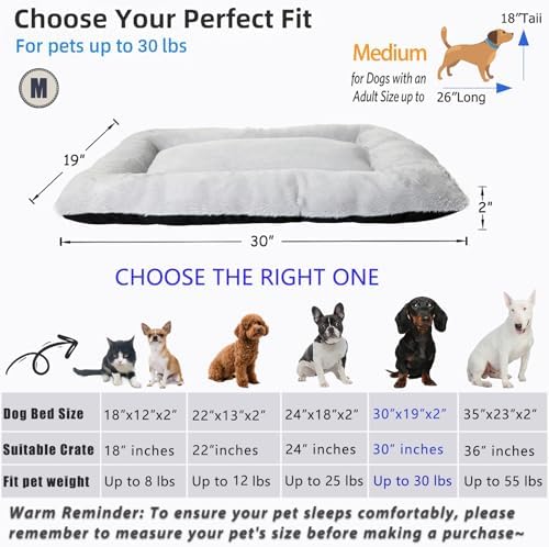 Dog Crate Pad 30 x 19 for Medium Size Dogs, Super Soft & Plushy Puppy Bed Non-Slip and Machine Washable, Comfort Fluffy Dog Kennel Pad Pet Sleeping Mats,Light Grey 30inch