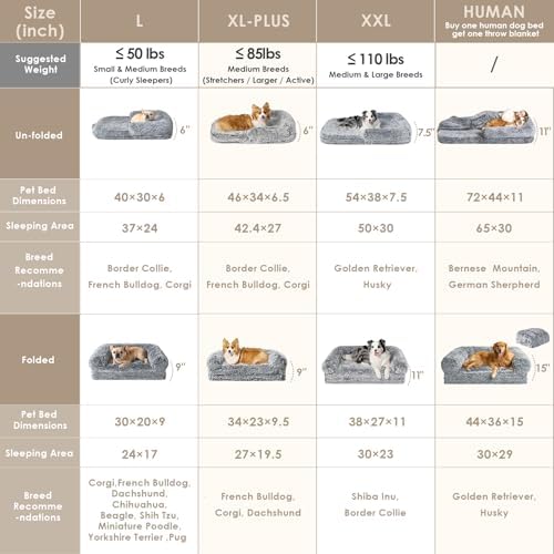 EHEYCIGA Foldable XXL Dog Bed for Large Sized Dog - 54x38x7.5, Grey
