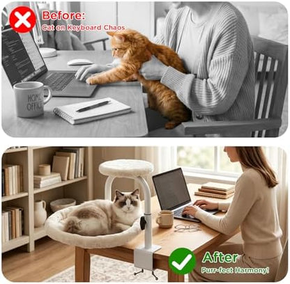 Cat Desk Bed, 360° Rotating & Adjustable Cat Bed for Desk, 60 lbs, White