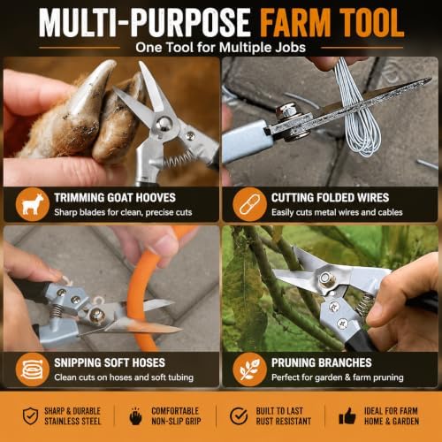 Goat Hoof Trimmers and Farrier Shears – Versatile Hoof, Wire, and Pipe Cutting Tool for Livestock – Silver (2pack)