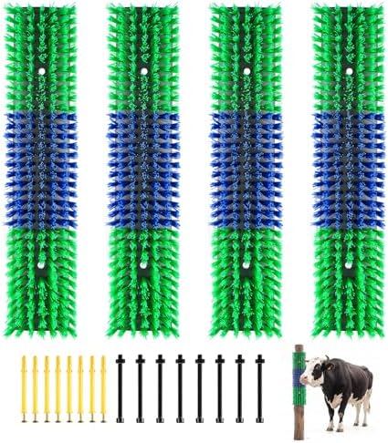 VEVOR Livestock Scratching Brush, 2PCS Goat Scratcher Brush Post with 8 Screws, 16.9" x 7.5" Cow Scratcher for Back Itch Relief, Massage Grooming Scratch Tool for Horse Cattle Sheep Pig, Green & Blue