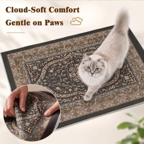 Bienbee Cat Litter Mat, 2PCS 33"x22" Machine Washable Litters Box Mats Non-Slip &Waterproof Cat Litters Trapping Mats Easy to Clean Mat for Litter Box Less Waste Protects Floors Bronze-Gold L