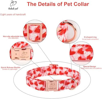 Valentines Dog Collar, Cute Pink Valentine Dog Collars, Doodle Heart Pattern, Adjustable Heavy Duty Pet Collar for Small Medium Large Dogs with Metal Buckle XL
