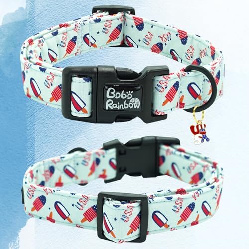 Independence Dog Collar-USA Flag Popsicle Print Pet Collar Adjustable Cute Soft Collars Holiday Comfortable Cotton Puppy Collar Gift for Small Dogs