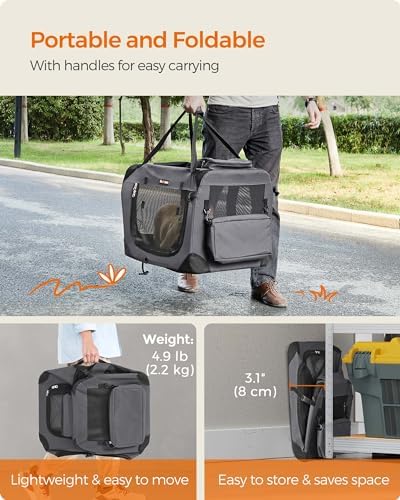 Feandrea Collapsible Soft Dog Crate, Portable Travel Carrier, 24 Inches
