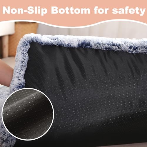Bedfolks Plush Dog Crate Bed, Washable Cover, Faux Fur Pad, 21"x13", Dark Blue