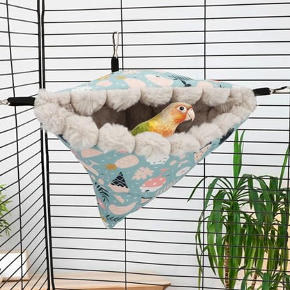 Wontee Bird Nest House Winter Warm Hanging Hammock Bird Bed Snuggle Hut for Parakeets Budgies Caique Conures Cockatiels (Large, Blue)
