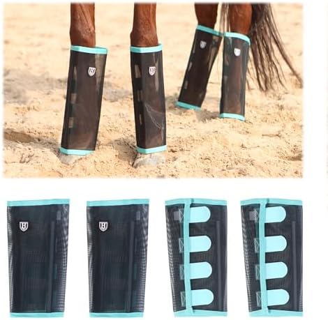 Harrison Howard Loose-Fitting Horse Fly Leggings Breathable, Tear-Resistant Fine Mesh Leg Guards Stay-on Comfortable Fly Boots (Set of 4)