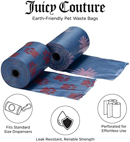 Juicy Couture Dog Poop Bag Palm Tree/Paw Print – Disposable Easy Tear Doggie Poop Bags, Heavy-Duty, Leak-Resistant, Unscented Dog Waste Bags Refill 9 x 12 Inches Dog Essentials