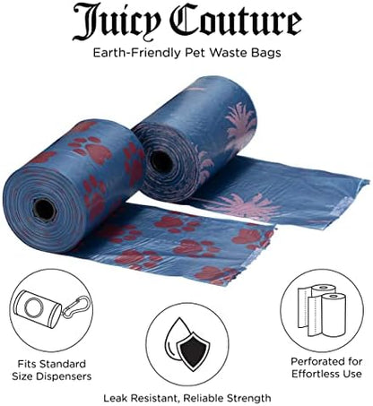 Juicy Couture Dog Poop Bag Palm Tree/Paw Print – Disposable Easy Tear Doggie Poop Bags, Heavy-Duty, Leak-Resistant, Unscented Dog Waste Bags Refill 9 x 12 Inches Dog Essentials