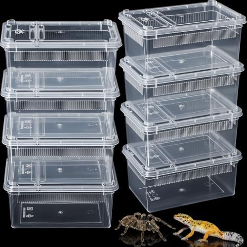 Irenare 8 Pcs Reptile Breeding Box Plastic Spider Terrarium Tarantula Feeding Box for Bearded Dragon Lizard Spider Gecko Scorpion(Vent Strips,Clear,7.48 x 4.92 x 2.95 Inch)