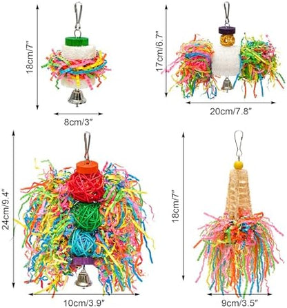 4PCS Bird Parrot Foraging Toys Parakeet Chewing Hanging Toy Shredded Paper Cage Accessories for Small Parrots Parakeets Conures Cockatiels Love Birds Cage Toy (4Pack)