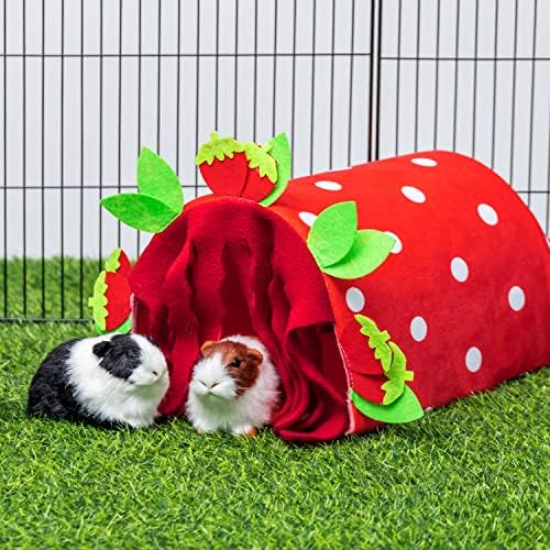 Guinea Pig Hideout, Soft Fleece Strawberry Pet Bed & Tunnel House