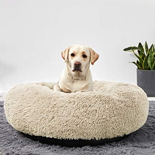 Washable Dog Round Bed - Large Donut Dog Bed, Comfy Calming Cuddler