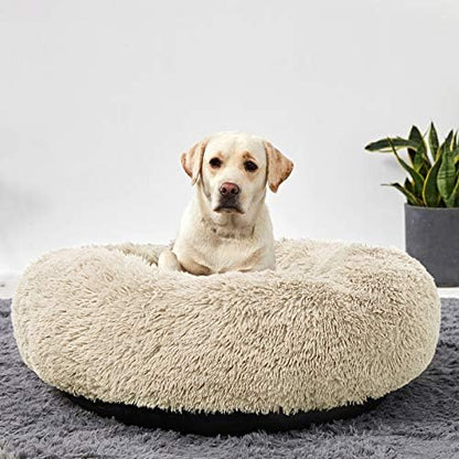 Washable Dog Round Bed - Large Donut Dog Bed, Comfy Calming Cuddler