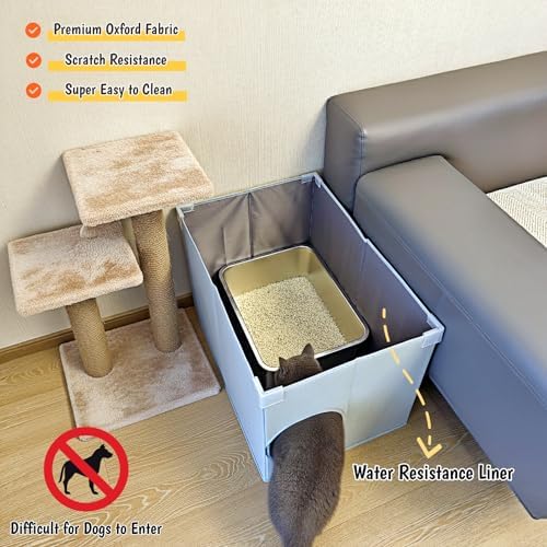Dog Proof Cat Litter Box Enclosure, 26 x 17 inches, Open Top High Side, Less-Mess Extra Large Water Resistance Splash Guard for Pet Litter Pan, Scratch Proof Cover for Cat Litter Boxes