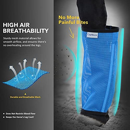 Fine Mesh Fly Boots Loose Fitting & Non-Slip Horse Fly Leggings No More Horsefly Nuisance Greatly Reduce Stomping Breathable with Natural Air Flow (Set of 4)