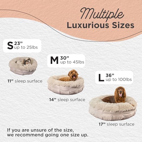 Best Friends by Sheri Ultra Calming Pouf Bed, Orthopedic Round Dog Bed for Joint Support, Faux Fur, Washable Cover, Tan, Large, 36"x36"