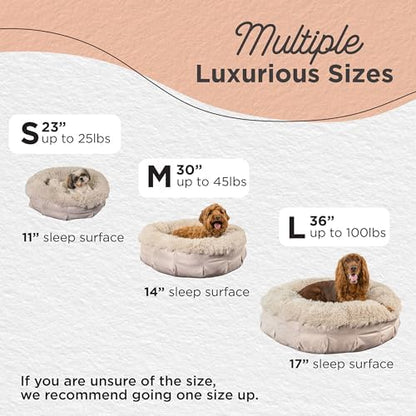 Best Friends by Sheri Ultra Calming Pouf Bed, Orthopedic Round Dog Bed for Joint Support, Faux Fur, Washable Cover, Tan, Large, 36"x36"