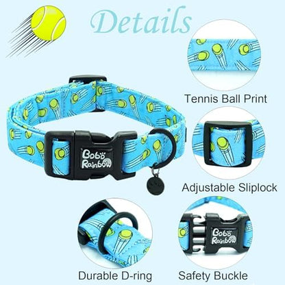Dog Collar-Tennis Balls Print Adjustable Pet Collars Comfortable Spring Summer Puppy Collar Cute Cotton Durable Collars Gift for Medium Dogs