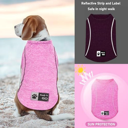 KYEESE Reflective Dog Shirt, Lightweight Sun Protection Dog T Shirts for Small Dogs Girl, Breathable Sleeveless Pet Tank Top Summer Dogs Clothes for Night Walking Outdoor, Rose Red, L