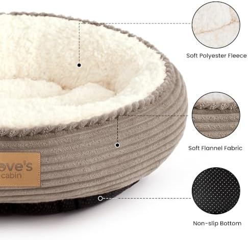 Love's cabin Round Donut Cat and Dog Cushion Bed, 24in Pet Bed for Small or Medium Dogs, Anti-Slip & Water-Resistant Bottom, Soft Durable Fabric Pet Beds, Washable Calming Cat Bed Khaki